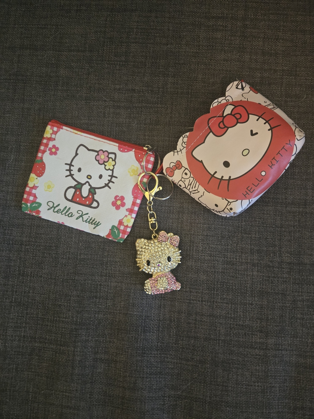 Hello Kitty Kids Pink White Coin Purses with Sparkle Keychain Bagcharm